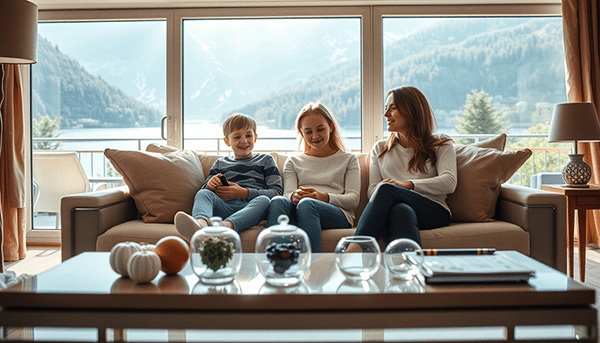 Frau mit Kindern in einer Ferienwohnung in St. Wolfgang